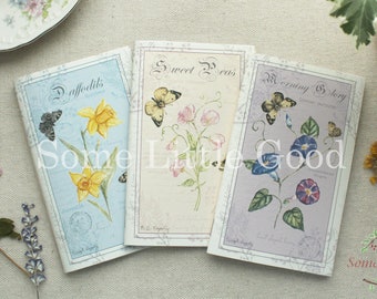 Floral Nature Journals, Daffodil, Sweet Peas, Morning Glories, Softcover Pocket Journals, Floral Notebooks, Mini Notebook, Blank or Ruled