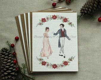 Pemberley Ball SET of Christmas Cards, Pride and Prejudice Greeting Cards, Jane Austen Watercolor Cards