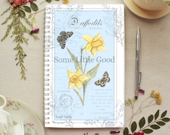 Daffodil Flower Spiral Notebook, Soft-Cover Garden Journal, Butterfly Nature Journal, Ruled Lined or Blank Paper, 5.5x8.5 Large Journal