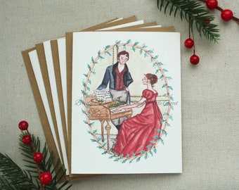 Elizabeth Bennet and Mr. Darcy SET of Christmas Cards, Pride and Prejudice Greeting Cards, Jane Austen Holiday Cards