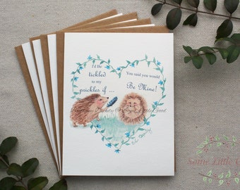 Tickled to My Prickles - SET of 4, 6 or 8 Hedgehog Valentine's Day Cards, Anniversary Cards, Watercolor Hedgehog Cards, I Love You Cards