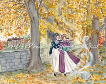 Jane Austen Autumn Watercolor Print, Sense and Sensibility Literary Art