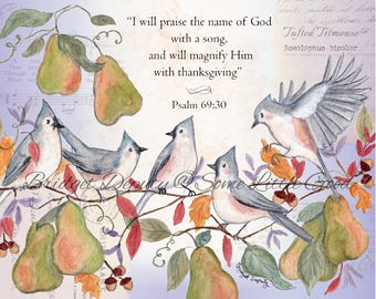 Psalm 69 Watercolor Art, Thanksgiving Scripture Art Print, Christian Wall Art, Religious Home Decor, Autumn Bird Watercolor