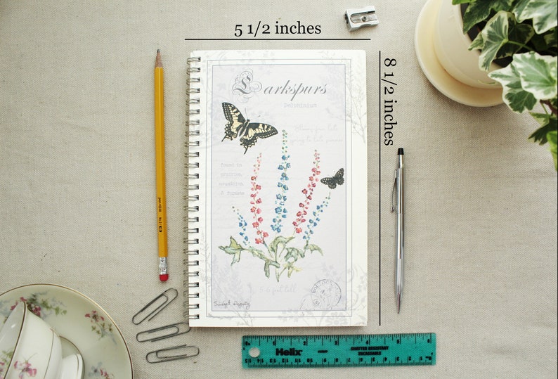 Poppy Flower Spiral Notebook, Soft-Cover Garden Journal, Butterfly Nature Journal, Ruled Lined or Blank Paper, 5.5x8.5 Large Journal image 5