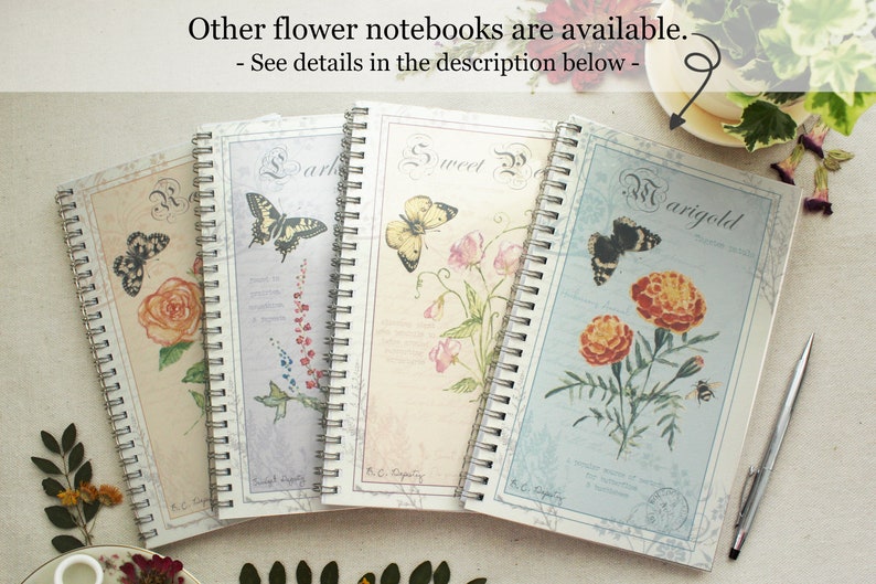 Poppy Flower Spiral Notebook, Soft-Cover Garden Journal, Butterfly Nature Journal, Ruled Lined or Blank Paper, 5.5x8.5 Large Journal image 7