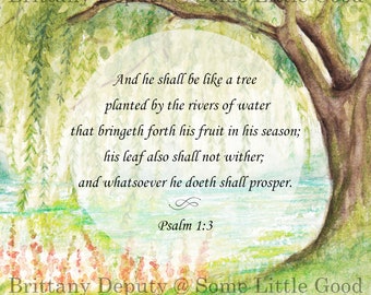 Psalm 1 Watercolor Art Print, Christian Wall Art, Religious Home Decor, Scripture Watercolor, Willow Tree Wall Art