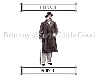 Hercule Poirot Watercolor Art Print, Agatha Christie, Book Club Gift