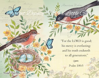 Psalm 100 Watercolor Art, Robin Nest Scripture Art Print, Christian Wall Art, Christian Home Decor, Watercolor Bird Art