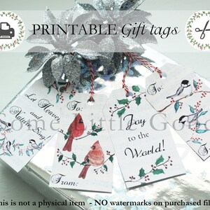 Étiquettes PDF, Étiquettes Joy to the World, Étiquettes de Noël Oiseaux d'hiver, Mésange et cardinal, Étiquettes-cadeaux des Fêtes, Téléchargement immédiat