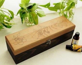 Large Wood Burned Berry Box, Storage Organizer for: Tea Bags, Essential Oils, Remote Control