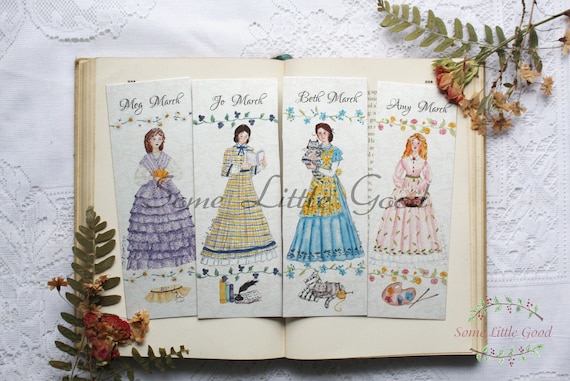 One Little Women Bookmark OR Set of 4 Little Women Bookmarks, Meg, Jo, Beth, Amy Book Mark, Louisa May Alcott, March Sisters Bookmarks