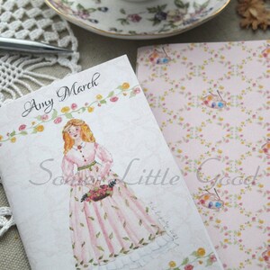 Amy March Journal, Little Women, Blank Notebook, Louisa May Alcott Pocket Journal, Reading Planner, Book Club Journal Amy+Pink Rose Pattrn