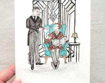 Original 5x7 "Jeeves and Wooster" Watercolor Painting