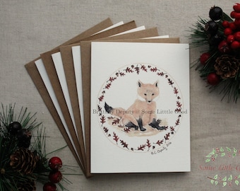 Watercolor Fox SET of 4, 6 or 8 Note Cards, Autumn Fox Notecards, Water Color Cards, Woodland Greeting Cards, Christmas Cards