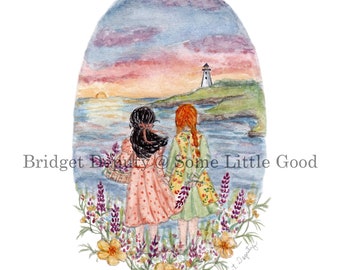 Anne of Green Gables, Kindred Spirits Art Print, Watercolor Artwork, Anne and Diana Friendship Illustration, Book Lover gift