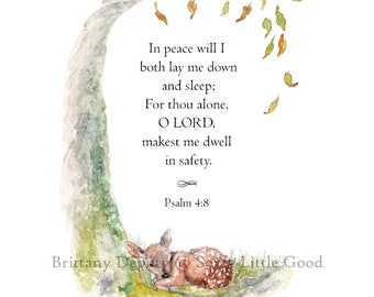 Psalm 4 Watercolor Art Print, Christian Wall Art, Religious Home Decor, Scripture Watercolor, Deer Wall Art