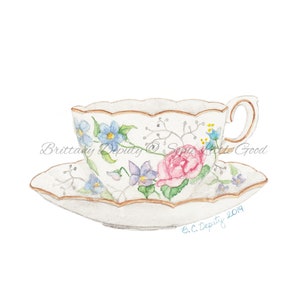 Wild Rose Teacup Art Print, Watercolor Teacup Wall Art, Farmhouse Wall Decor, Shabby Chic Wall Art, Rose Teacup, Cottage Home Decor