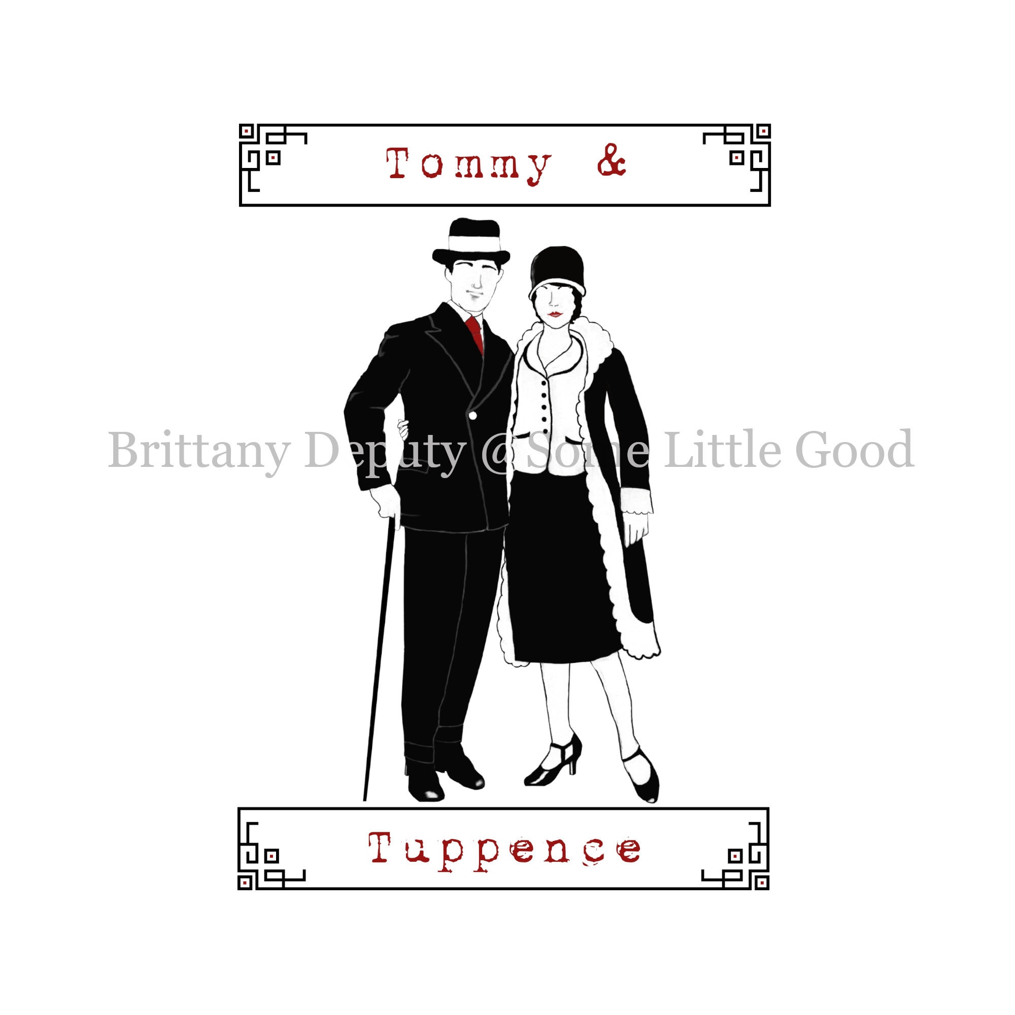 Tommy and Tuppence Print, Watercolor Agatha Christie Art Print  