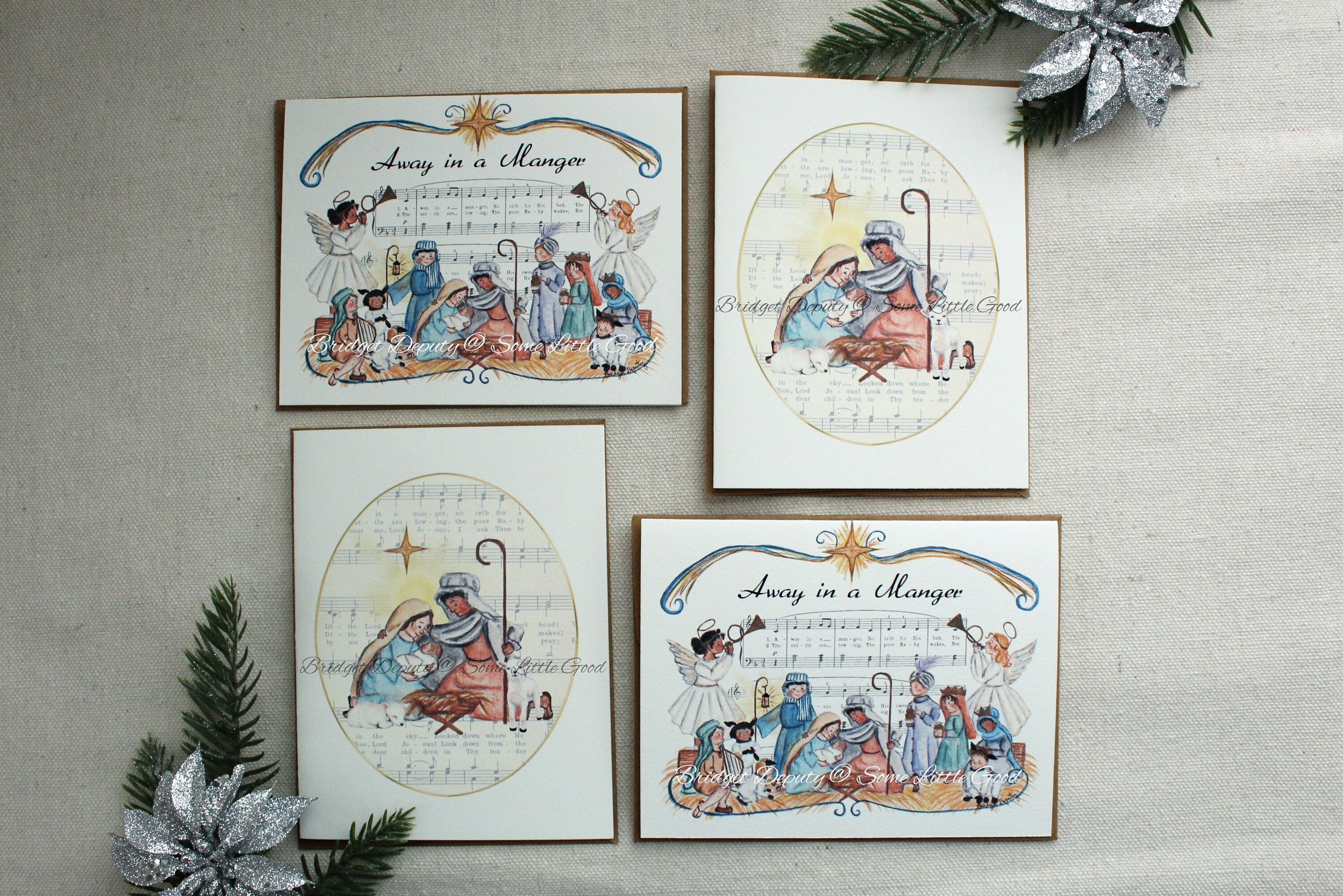 Away in a Manger SET of Christmas Cards, Children's Nativity Christmas ...