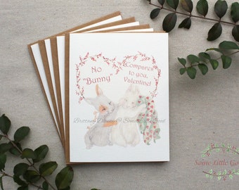 No Bunny Compares to You Valentine, SET of 4, 6 or 8 Valentine's Day Cards, Anniversary Card, Watercolor Bunny Valentines