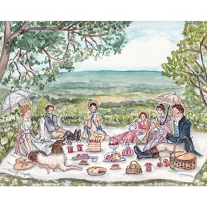 Emma Woodhouse Box Hill Watercolor Print, Jane Austen Literary Art