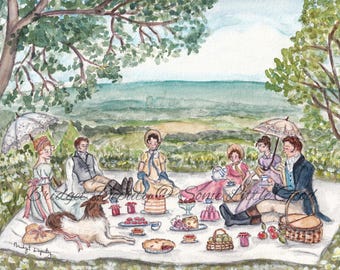 Emma Woodhouse Box Hill Watercolor Print, Jane Austen Literary Art