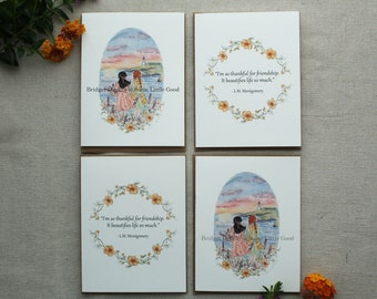 Anne Of Green Gables Greeting Card SET of 4, 6 or 8, L. M. Montgomery Note Cards, Friendship Cards, Kindred Spirits Book Lover Cards