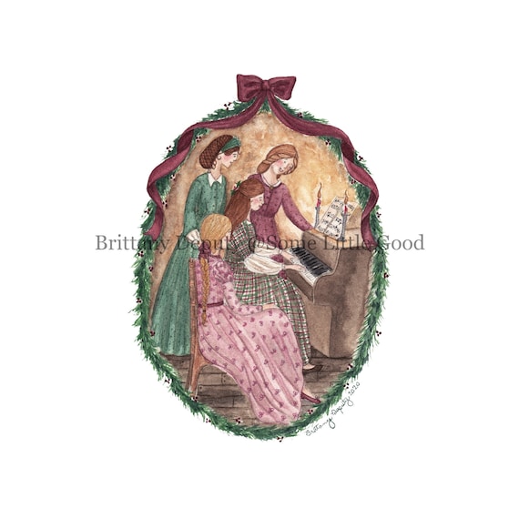 Little Women Christmas Art Print Around Beth's Piano | Etsy
