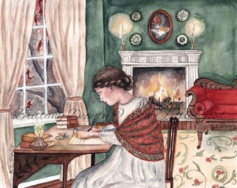 Northanger Abbey Watercolor Art Print, Jane Austen Book Illustration