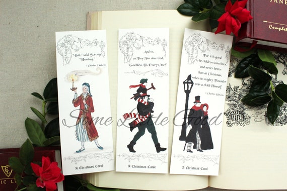 A Christmas Carol Bookmarks, Ebenezer Scrooge Book Mark, Bob Cratchit and Tiny Tim  Bookmark, Charles Dickens Book Club Favor