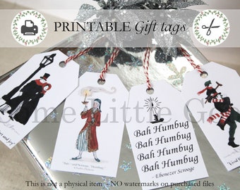 PDF Gift Tags, A Christmas Carol, Scrooge, Bah Humbug, Charles Dickens Christmas, Bookish Holiday Gift Tags, Instant Download