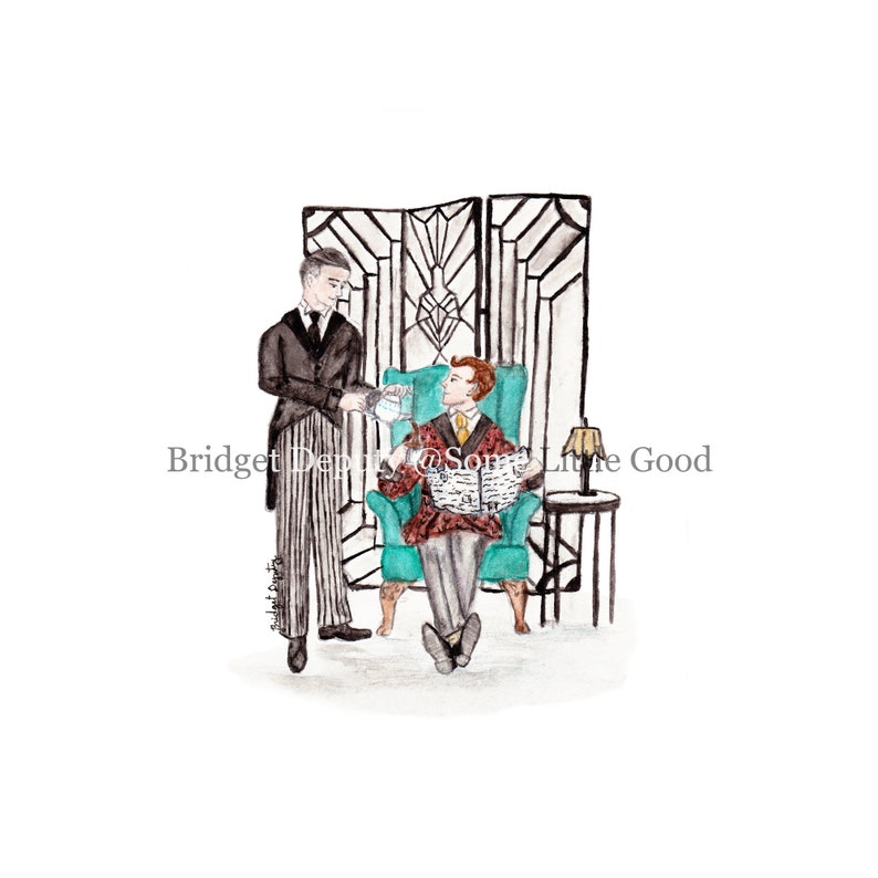 Jeeves and Wooster Watercolor Art Print, Bertie Wooster and Jeeves Illustration, P. G. Wodehouse Book Art, Book Club Gift image 1