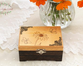 Butterfly Ring Box, Small Woodburned Jewelry Box,  Earring Organizer, Wooden Butterfly Keepsake Storage Box