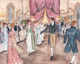 Netherfield Ball Pride and Prejudice Watercolor Print, Jane Austen Literary Art