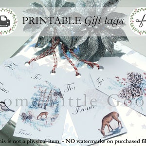 Etiquettes pour cadeaux PDF, étiquettes pour cadeaux cerf des bois, étiquettes de vacances animaux d'hiver, étiquettes pour cadeaux de Noël mésanges, téléchargement immédiat