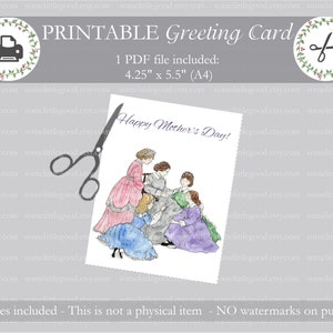 Biglietto stampabile Piccole Donne, include un biglietto 4,25x5,5, biglietto PDF per la festa della mamma, download immediato, biglietto Ti amo Marmee, Piccole Donne