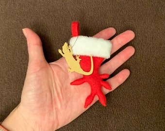 TINY Gargoyle Gecko Christmas Stocking, Gecko Unique gift, Reptile Christmas, foot shaped stocking, ornament