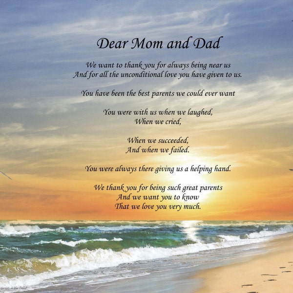 Dear Mom and Dad Poem - Etsy
