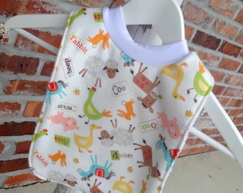 Infant or Toddler Pull Over Bib (Flannel and Terry Cloth) - Farm Animals: Cow, Pig, Sheep, Duck
