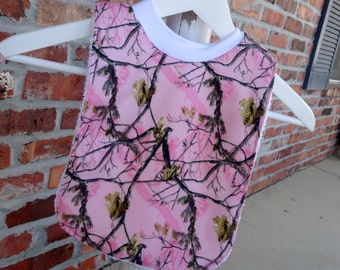 Infant or Toddler Pull Over Bib (Flannel and Terry Cloth) - Pink Camo Hunting Camouflage