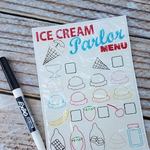 Pretend Play Reusable Ice Cream Parlor Ordering Form - Embroidery Handmade Child Gift Educational Imagination