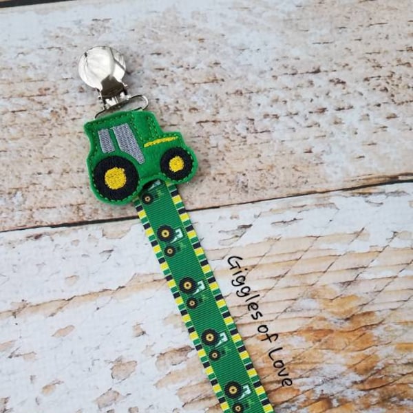 Baby Pacifier Clip - Green Tractor, Farm, Farming, Country Boy Girl (Feltie or Shabby Rose Option)