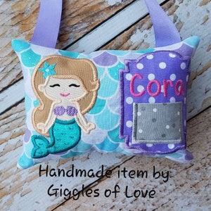 Personalized Tooth Fairy Pillow w/Front Pocket - purple aqua silver girl - Mermaid