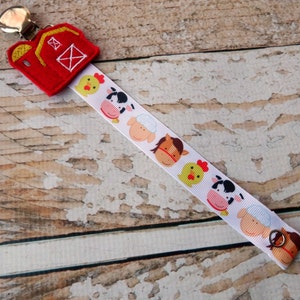 Baby Pacifier Clip - Sweet Farm Animals, Cow Sheep Chick Horse, Farming, Country Boy Country Girl (Shabby Rose or Feltie Option)