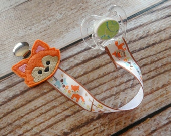 Baby Pacifier Clip - Forest Friends Wilderness Woodland Baby Fox Deer Raccoon Hedgehog (Shabby Rose or Feltie Option)