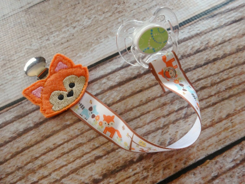 Baby Pacifier Clip Forest Friends Wilderness Woodland Baby Fox Deer Raccoon Hedgehog Shabby Rose or Feltie Option image 1