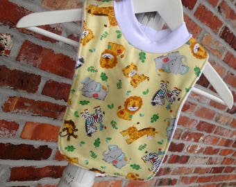 Infant or Toddler Pull Over Bib (Flannel and Terry Cloth) - Friendly Zoo / Jungle / Noah's Ark Animals