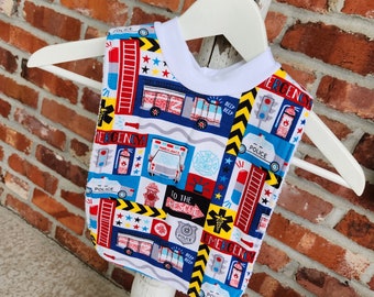 Infant or Toddler Pull Over Bib (Flannel and Terry Cloth) - Rescue Vehicles: Fire Truck, Police, and Ambulance
