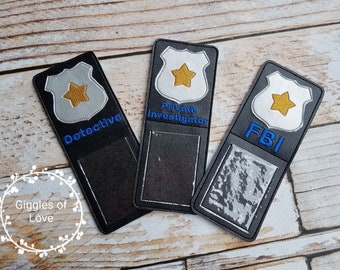 Pretend Play FBI Private Investigator or Detective Flip ID Badge - Pick one or whole set - Handmade Gift Preschool Educational Imagination