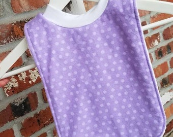 Infant or Toddler Pull Over Bib (Flannel and Terry Cloth) - Purple and Lavender Dots